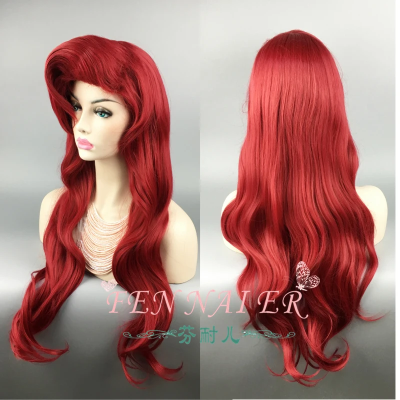 

70cm The Little Mermaid Red Wig Body Synthetic Wavy Hair Cosplay Wigs Princess Ariel Wig Role Play Costume Wig Cap