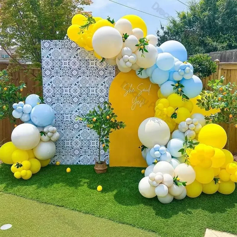 

140pcs Balloons Arch Garland Kit Blue Yellow Sand White Balloon Decor for Wedding Bride To Be Bridal Birthday Party Baby Shower