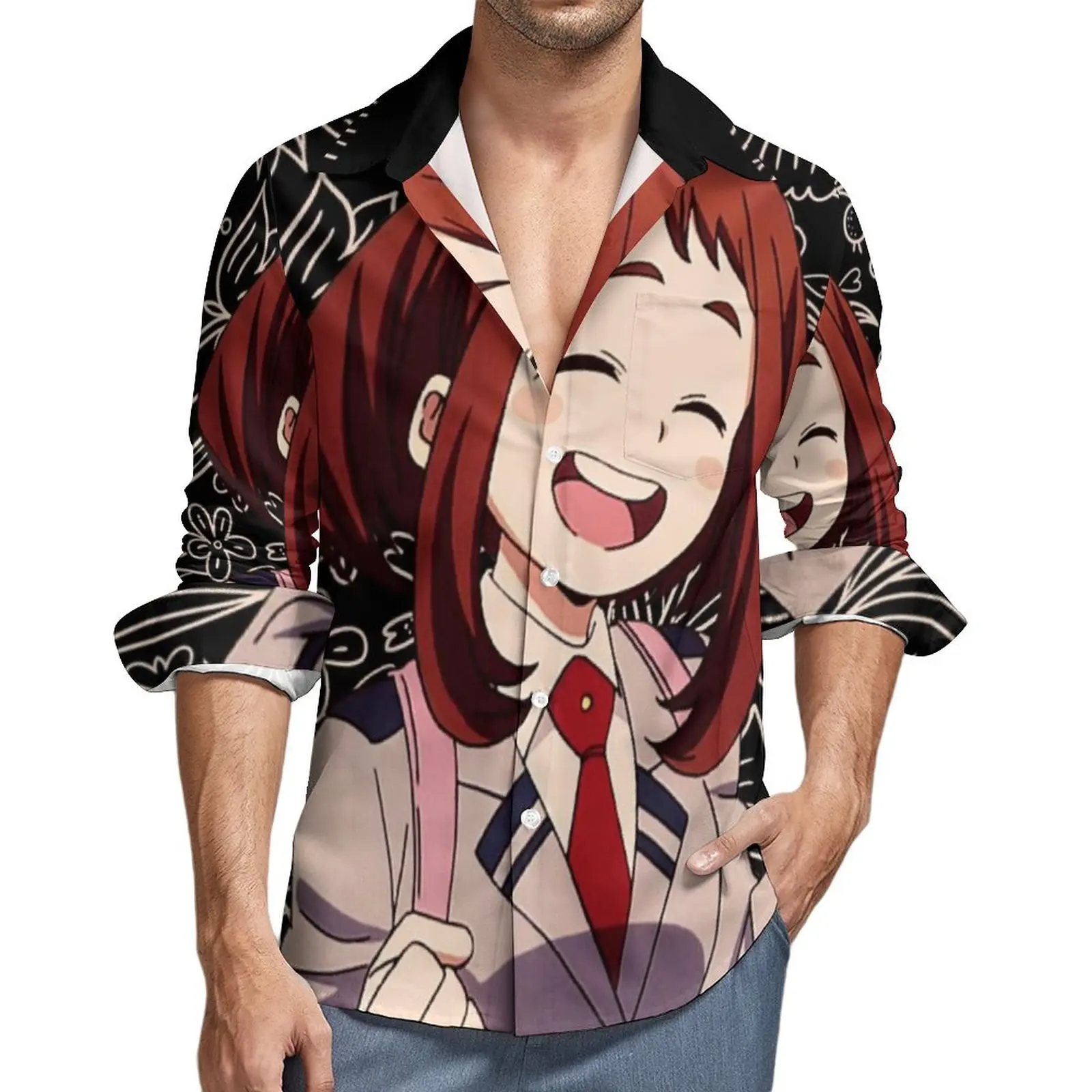

Ochaco Uraraka файтинг повседневные рубашки мужская рубашка моя геройская Академия с длинным рукавом винтажные стильные блузки весенняя одежда Женская