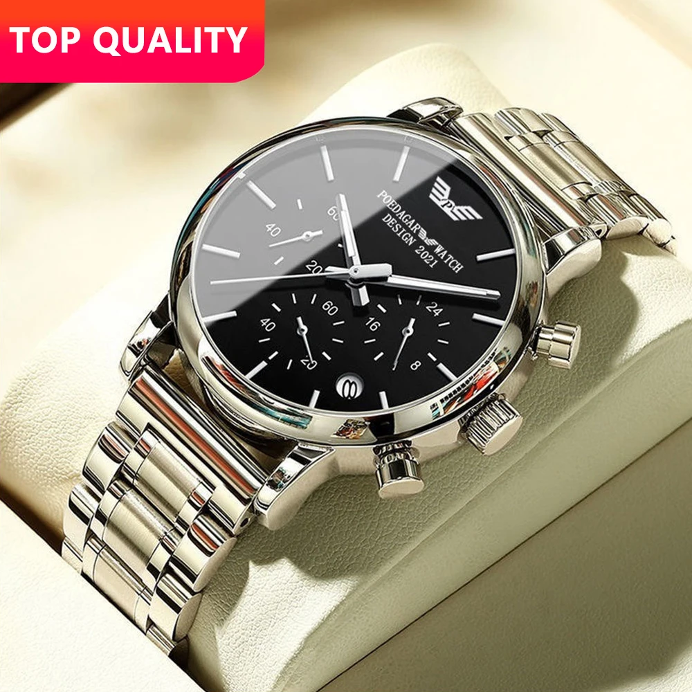 

Swiss Brand POEDAGAR Sport Chronograph Men Watch Top Luxury Waterproof Luminous Stainless Steel Quartz Wristwatch Date Watches