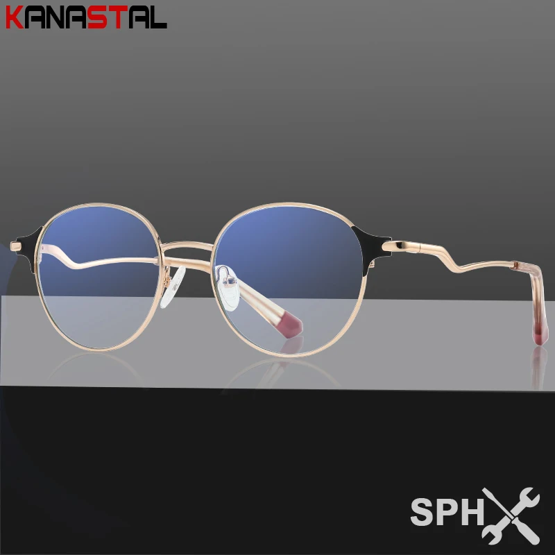 

Очки для чтения женские с металлической круглой оправой, оптика для близорукости, прозрачная, блокирующая синий цвет, для дальнозоркости