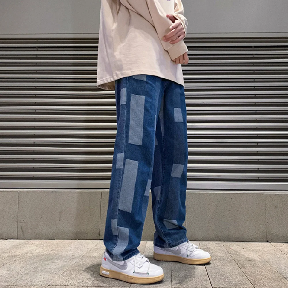 Korean Style Jeans Summer Men Fashion Loose Baggy Straight Casual Skateboard High Street Harem Kpop Vintage Blue Denim Pants