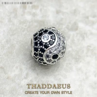 beads yin yang micro pave ball charm for women diy fine jewelry making men real silver sterling 925 europe gift