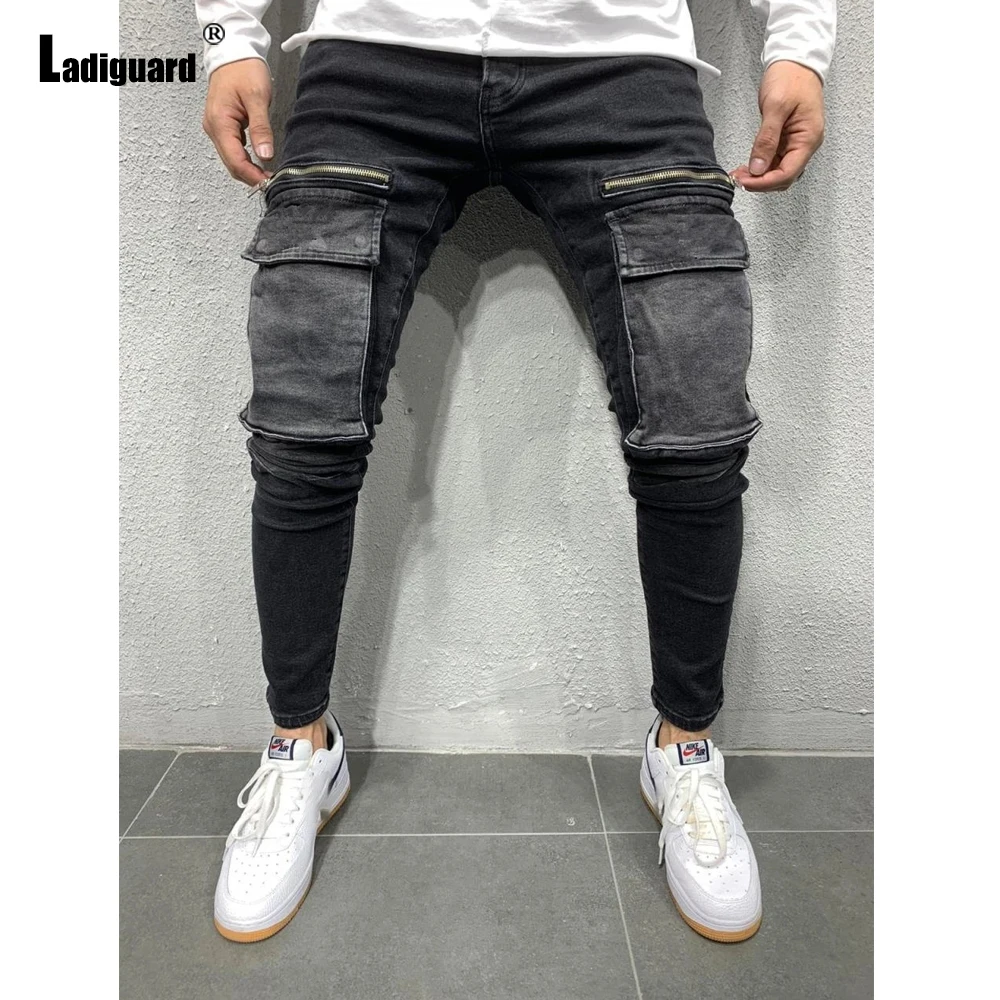 Ladiguard Sexy Jeans Denim Pants Men Casual Huge Pocket Trouser Mens Fashion Hip Hop Pants 2022 European style Demin Pantalon