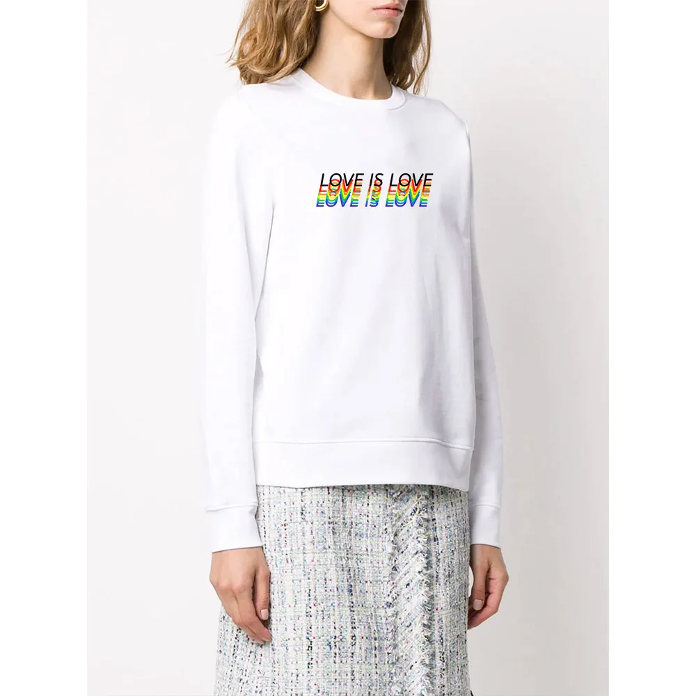 

JC Casual Hoodies Women Love Rainbow Letter Print O Neck Pullover Color Sweatshirts Loose Streetwear Tops Female Spring Hoody