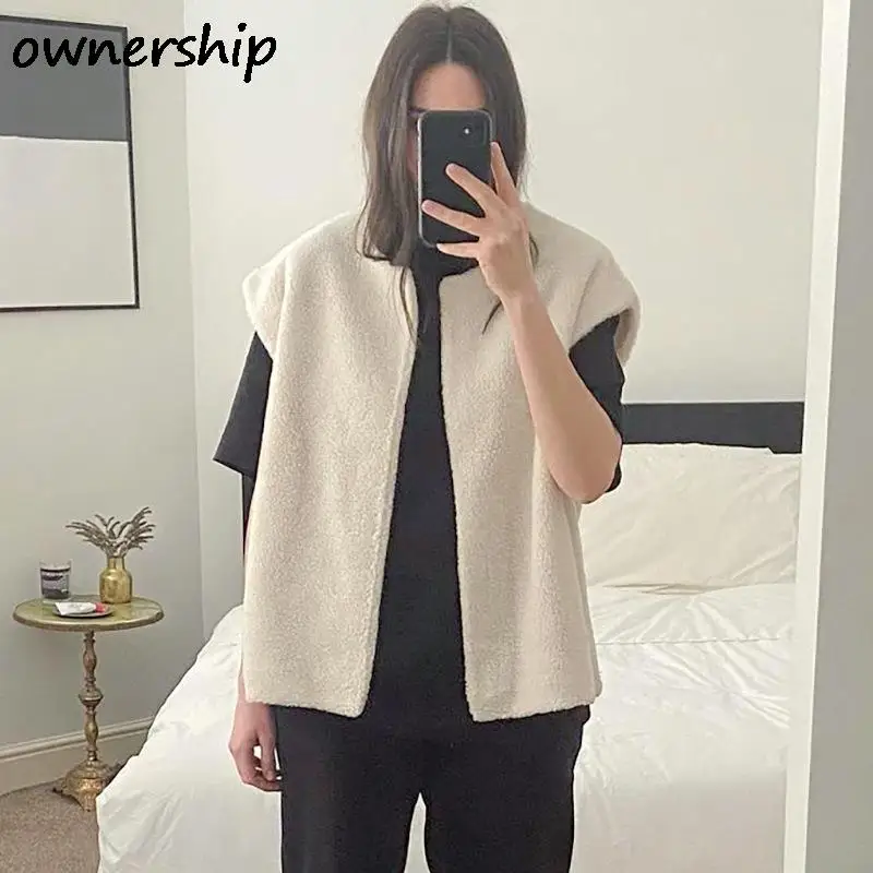 

Женский однотонный жилет без рукавов, Базовый теплый кардиган в Корейском стиле с круглым вырезом, Повседневная Уличная одежда, осень-зима