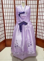 women hanbok bridal wedding dress exquisite purple embroidery korean traditional hanbok folk stage show