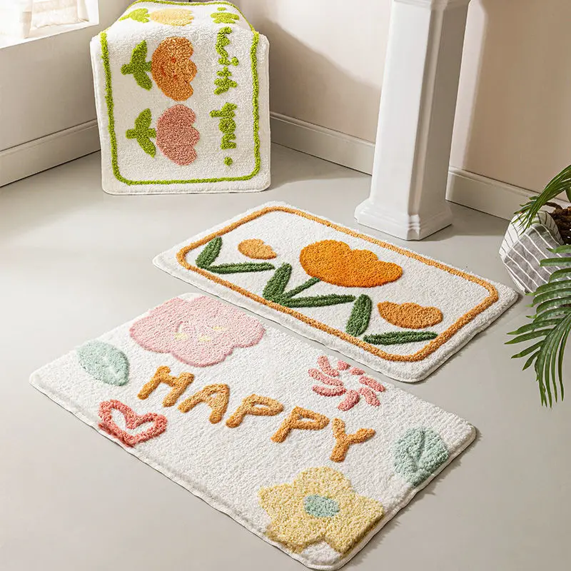 

Floral Decorative Soft Fluffy Carpet for Living Room Bedroom Bedside Sofa Area Rug Absorbent Bathroom Floor Mat Non-slip Doormat