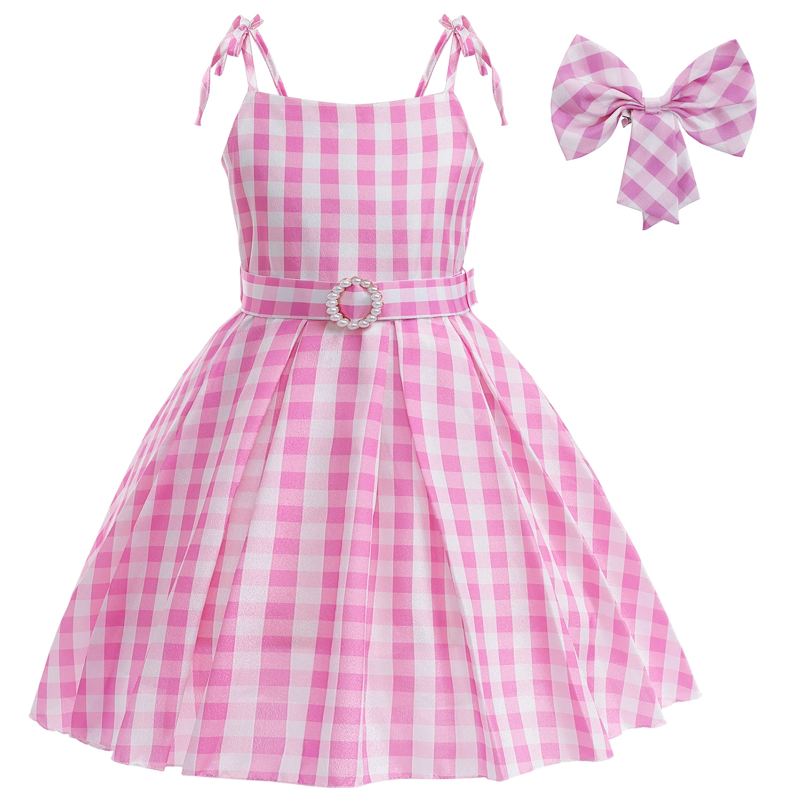 

Baby Girl Dress Barbie Costume 2023 New Fashion Plaid Sweet Clothing for Girl Summer Sleeveless Strap Dresses for 2-12Years