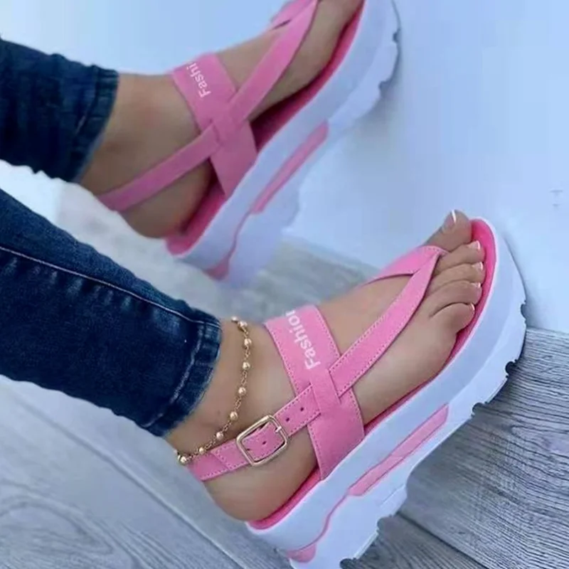 

Сандалии женские на платформе, однотонные шлепанцы на танкетке, модные босоножки, уличные легкие повседневные римские сандалии, лето