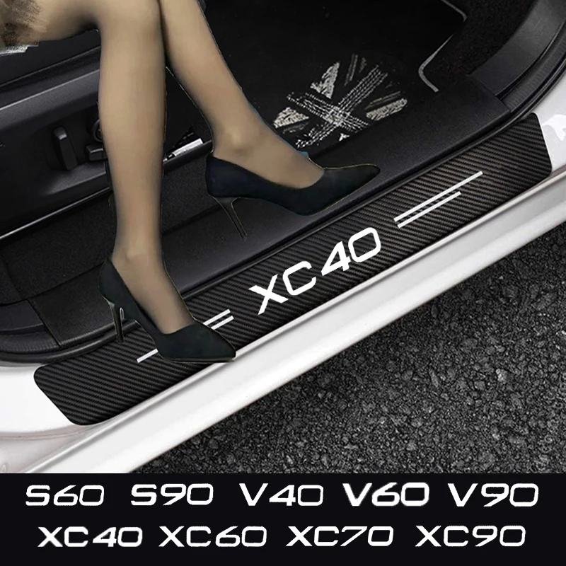 4Pcs Car Door Sill Protector Stickers Threshold Plate for Volvo S60 S90 V40 V60 V90 XC40 XC60 XC70 XC90 2021 2020 2019 2018 2017