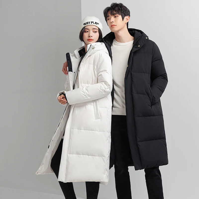 X-long Down Jackets Men Solid Couple Duck Down Puffer Jackets Fashion  Windproof Warm Parkas Outdoor Hooded Winter Coats