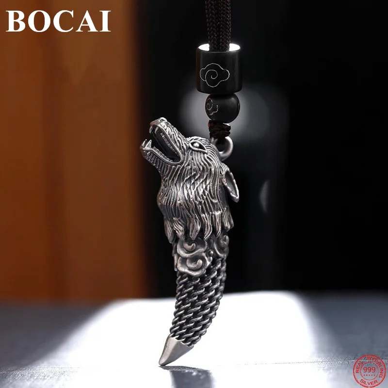 

BOCAI S999 Sterling Silver Pendant 2022 New Fashion Wolf Dragon Elephant Hollow Tooth Pure Argentum Amulet Jewelry for Men Women