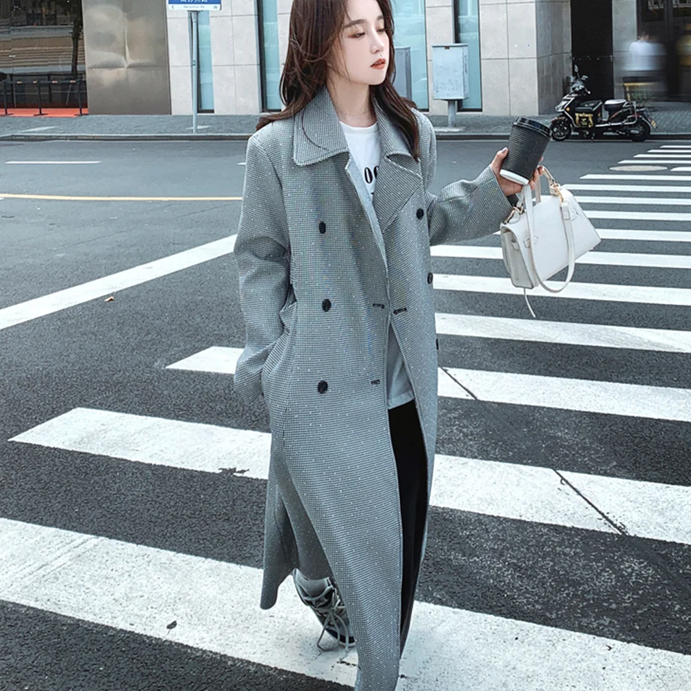 Женская ветровка в клетку Qianniao весна-осень 2023 модное пальто Двубортный