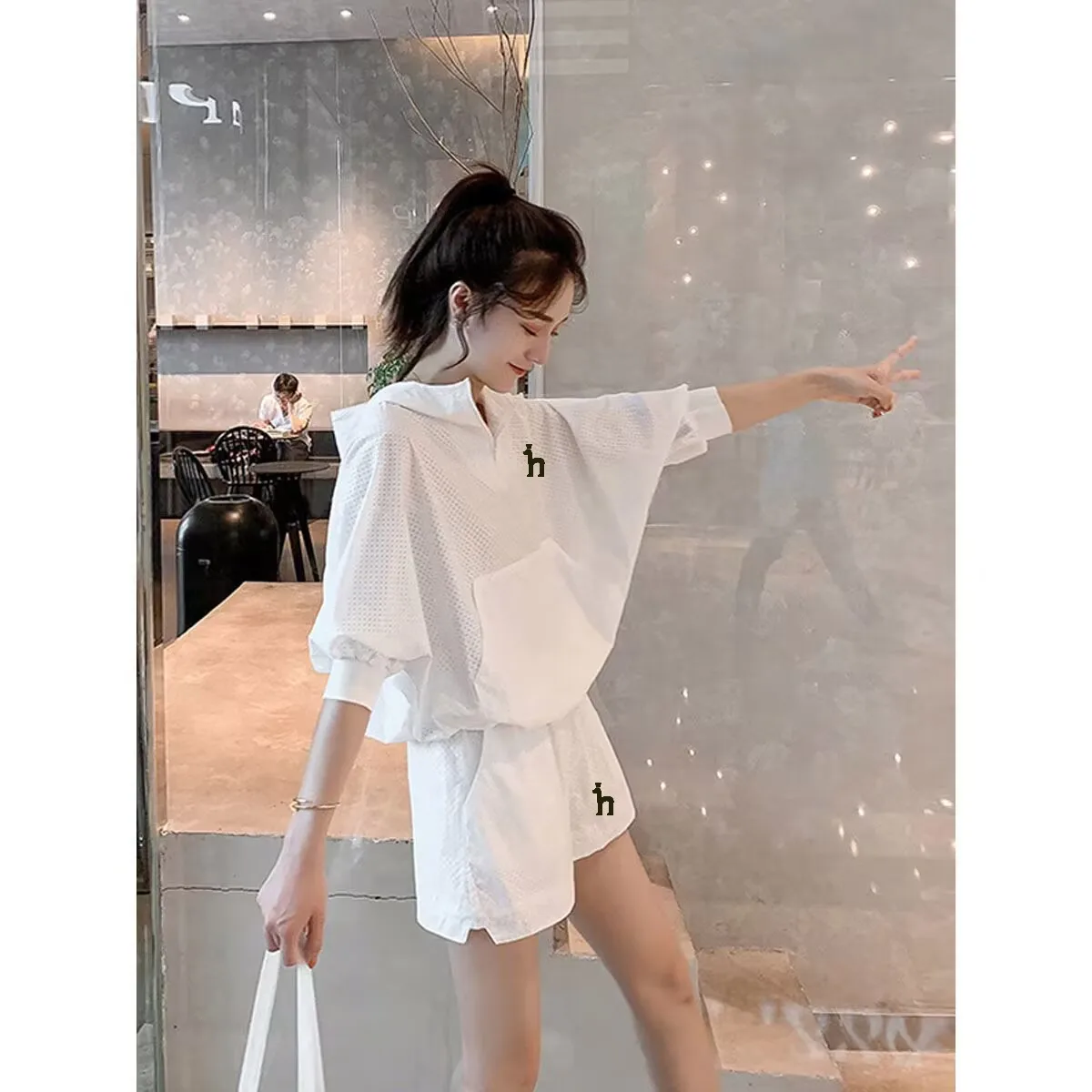 Summer New Big Size Loose Running Sportswear Set Hollow Thin Breathable Sunscreen Temperament Leisure Two-piece Set