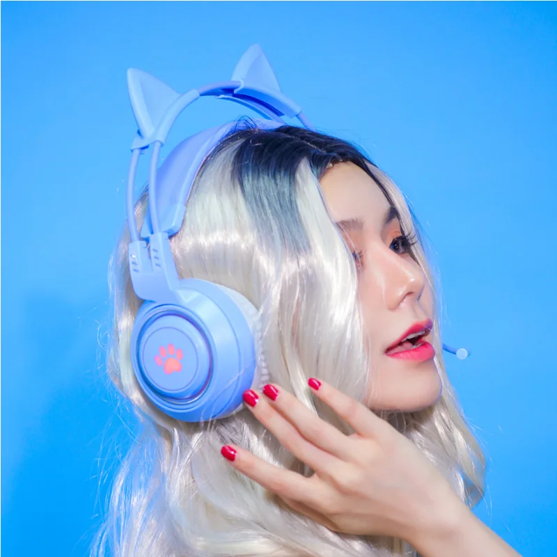 

Ugreat HiFi Stereo PC Headset Gamer Girls Pink Cat Headphones with Microphone RGB Light for PS4 Laptop Phone Wired Earphone