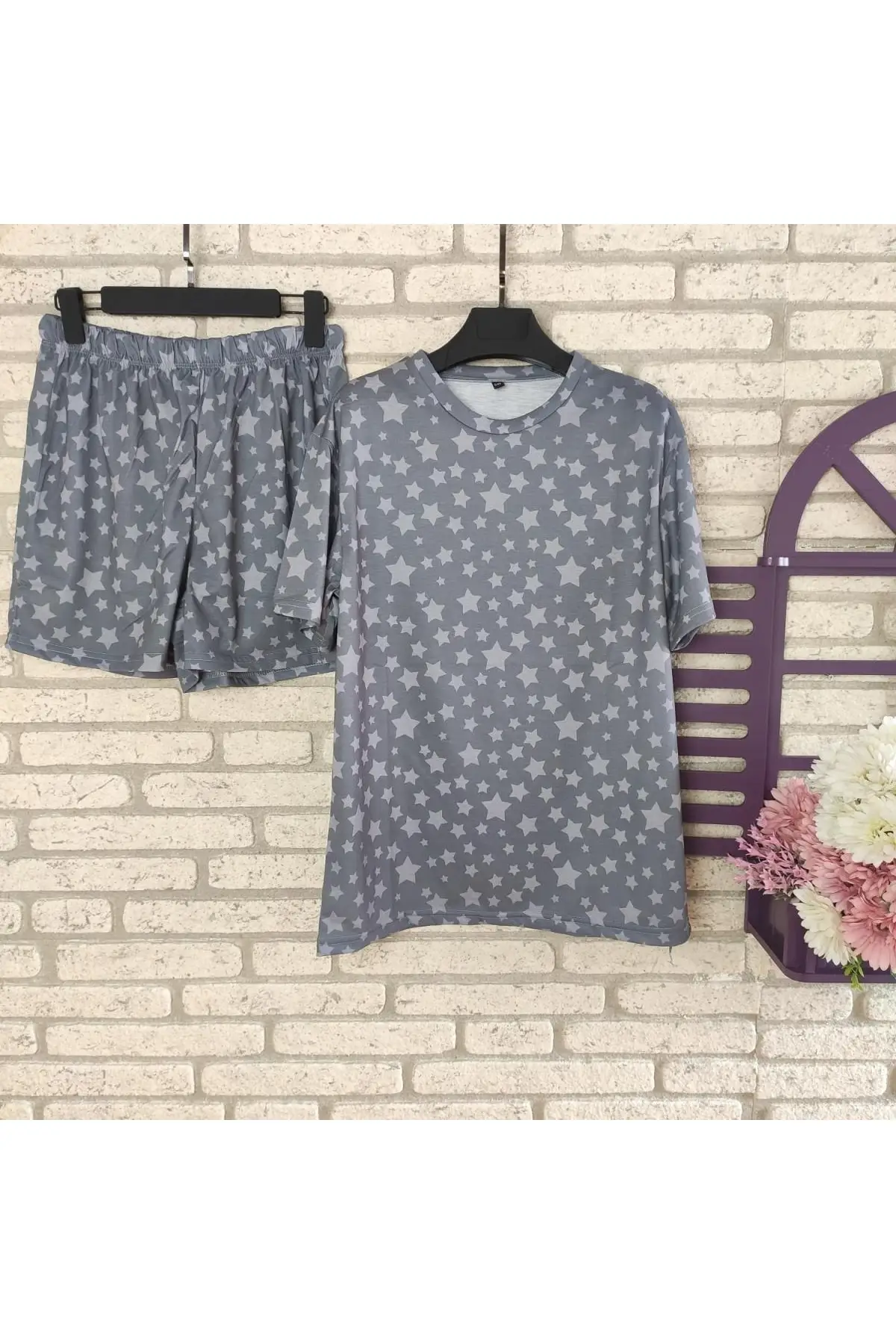 

Women's Pajamas Star pattern Single Jersey Fabric Shorts Suit Top 70 Cmalt 40 Cm Sleep Lounge Nightwear Sleepwear