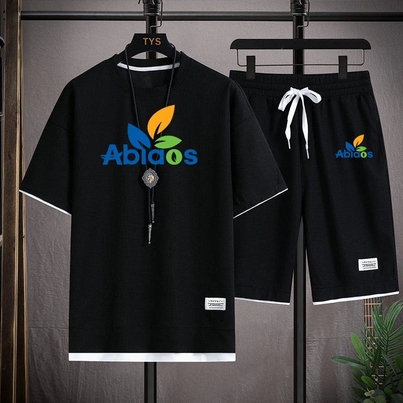 

Мужской комплект из футболки и шортов, спортивный комплект с принтом логотипа и короткими рукавами из полиэстера, для отдыха, лето 2023