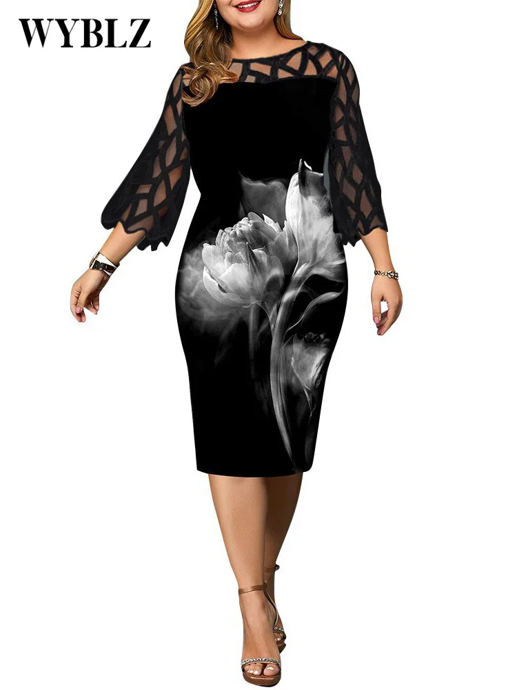 

Plus Size Dresses for Women 4xl 5xl Digital Print Lace Dress Elegant Casual Fashion Party Midi Dress Office Lady Evening Dress