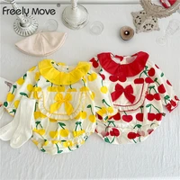 freely move autumn newborn baby girls clothing infant baby girls printed ruffle romper toddler baby jumpsuit long sleeve outfit