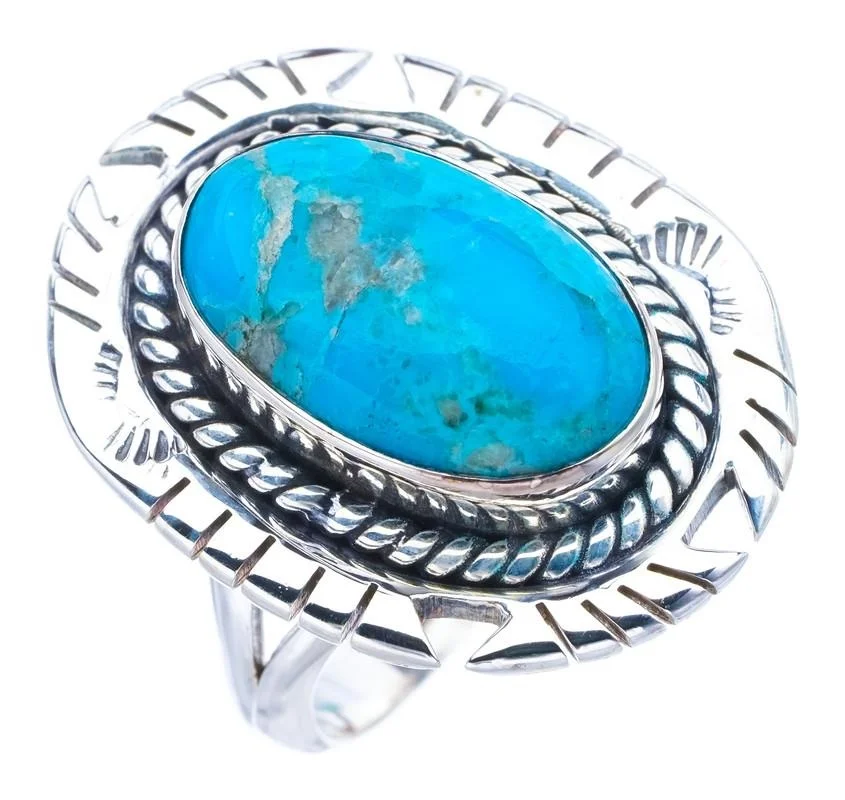 

StarGems Natural Turquoise Pigeon Wings Handmade 925 Sterling Silver Ring 7.5 F0487