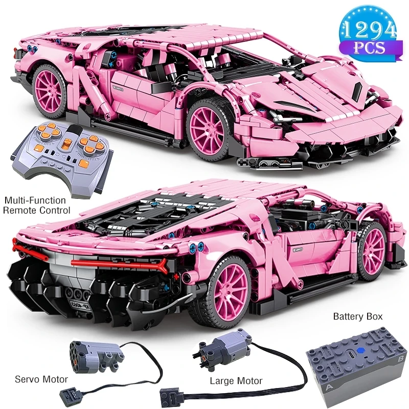 

Building Blocks Technical city Famous Car Racing Series 1294PCS Remote Control Pink Model Children's Toys for Boyfriend Gifts