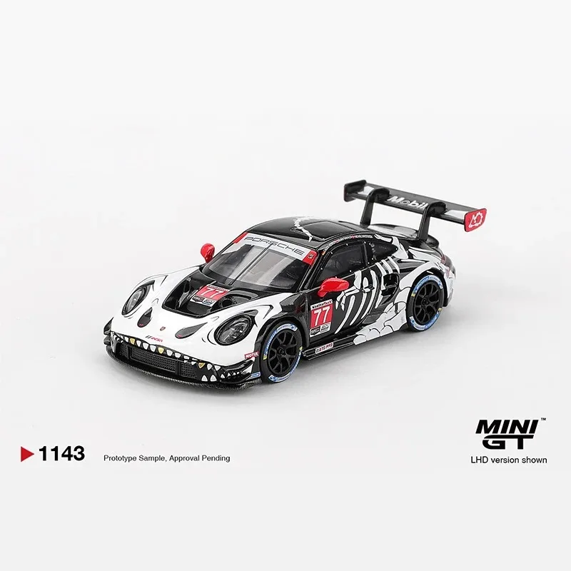 Фото MINIGT 1:64 Porsche 911 GT3 R # 77 # Коллекционная модель автомобиля 1143 Skeleton Dinosaur AO Racing 2025 IMSA Le Mans из литого сплава №4