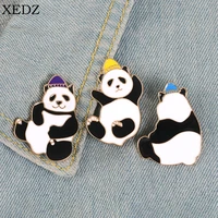 cartoon cute panda enamel pin fun animal panda hat brooch denim backpack lapel badge accessories fashion jewelry gift for friend