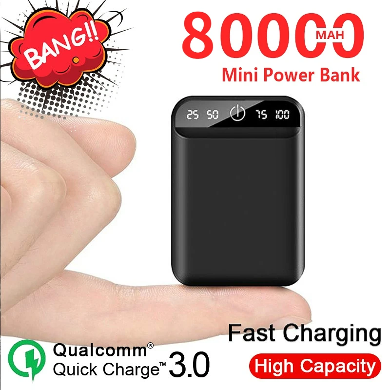 

80000mAh Mini Portable Mobile Charger with Dual USB Port Outdoor Emergency External Battery Power Bank for Xiaomi Samsung Iphone