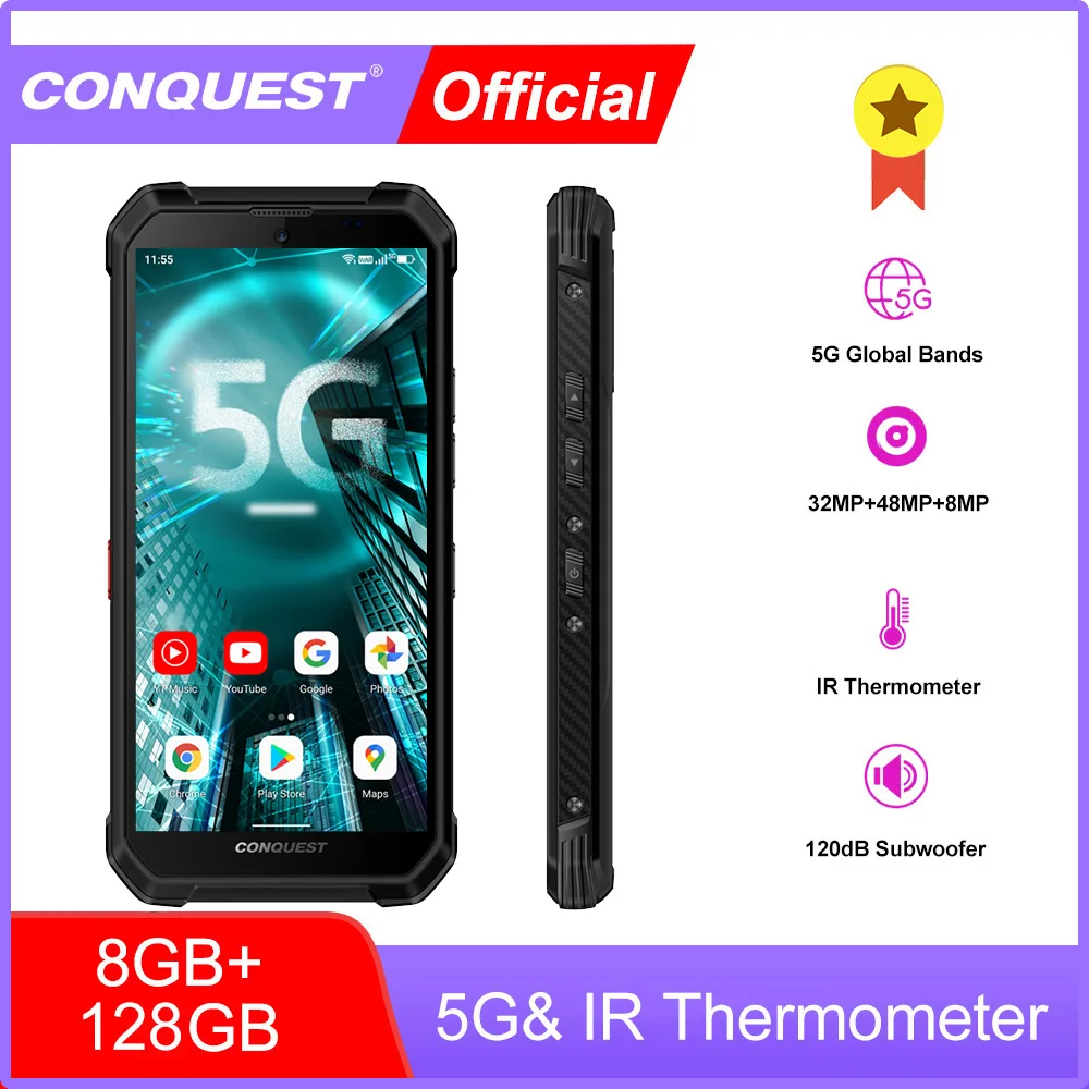CONQUEST S21 Dual 5G Global Version Android 11 Rugged Phone Smartphone IP68 Waterproof 48MP Rear Camera NFC Mobile Phone