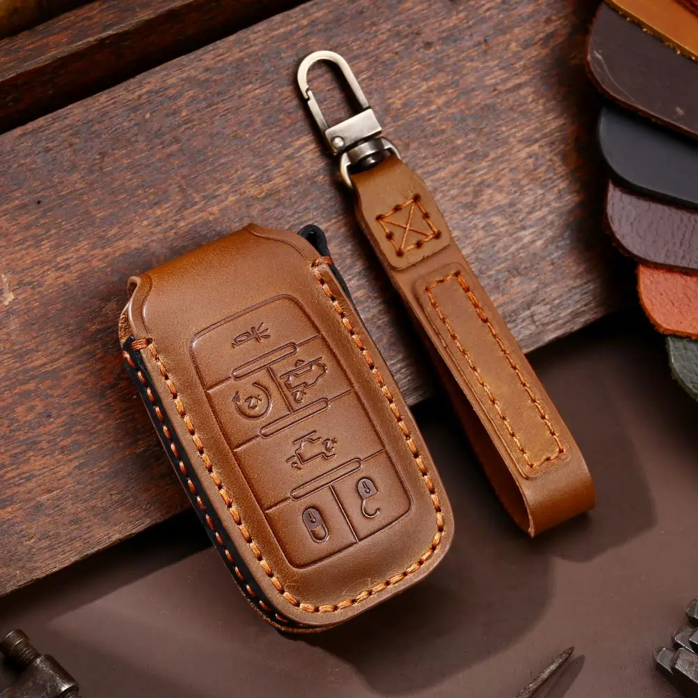 

For Dodge RAM 1500 RAM1500 RAM2500 TRX 2021 2020 Jeep Leather Car Key Case Cover Car Remote Key Holder Fob Shell Accessories