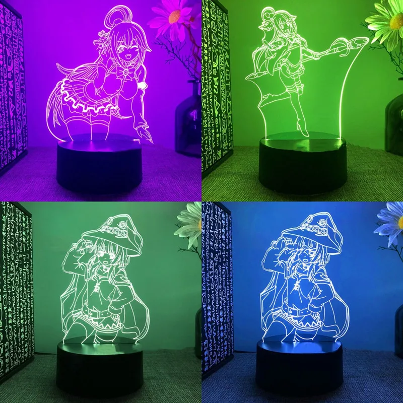 

Anime KonoSuba God Blessing On This Wonderful World Lamp Figure Megumin Aqua 3D Led Night Light Gift Color Changing Model Toy