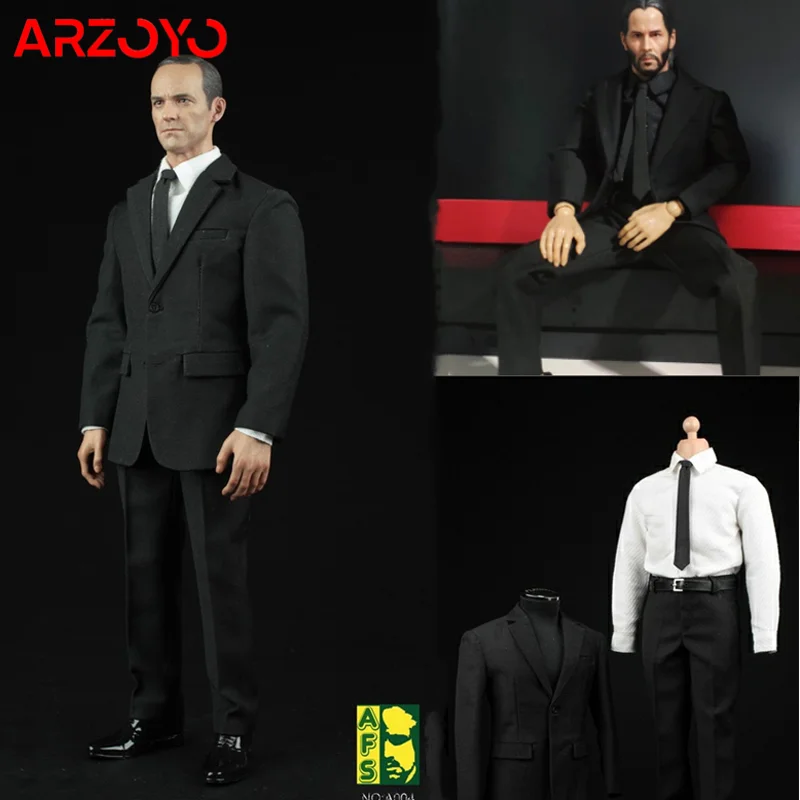 AFS A004 1/6 Scale Action Figure Male Black Clothes Suit Men's clothing Shirt Set For 12
