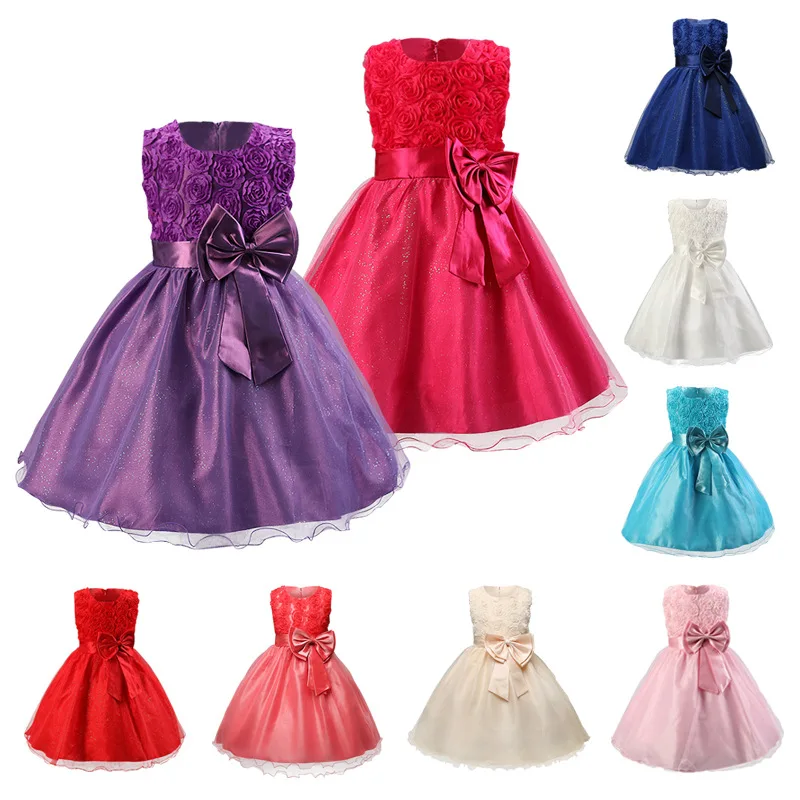 

Kids Girls Dress Summer Children's Clothing Party Elegant Princess Flower Lace Baby Girls Kids Lace Wedding Ceremony Dresses