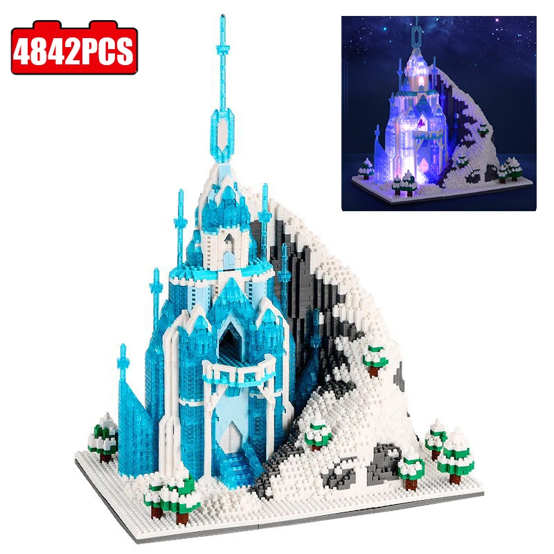 

2022 New World Castle Palace Building Blocks Architecture Snow Ice Led Light Mini Diamond Bricks DIY Toys for Children Kid Gifts