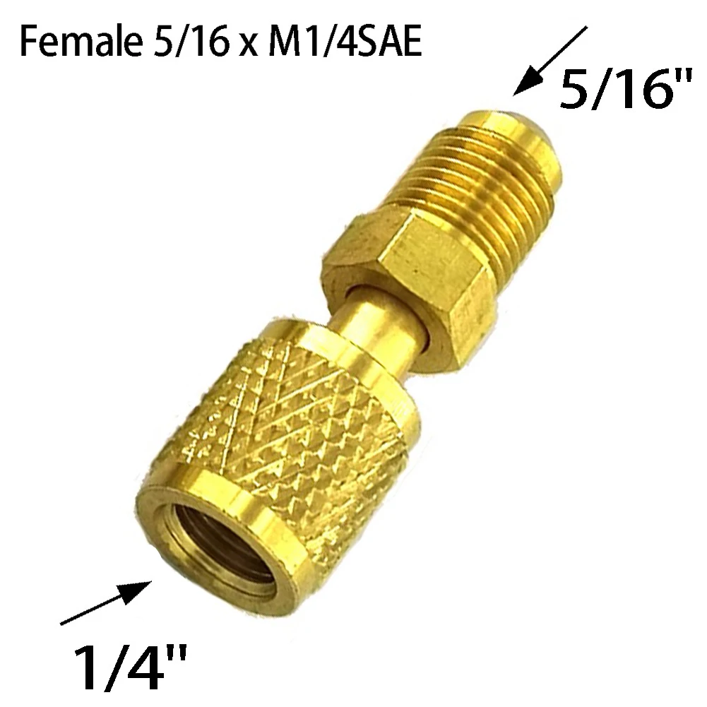 

1PC R410a Refrigeration Charging Adapter 5/16 SAE F Quick Couplers To 1/4 SAE M Flare 5/16 SAE M To 1/4 SAE For Air Conditioner