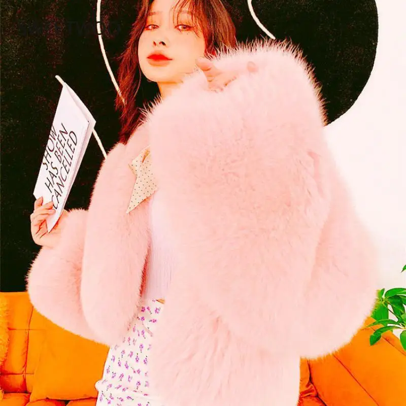 High Quality Faux Fox Fur Coat Women Winter Warm Long Sleeves Thick Fur Jacket Coat Female 2021 New Fashion Elegant Tops Slim