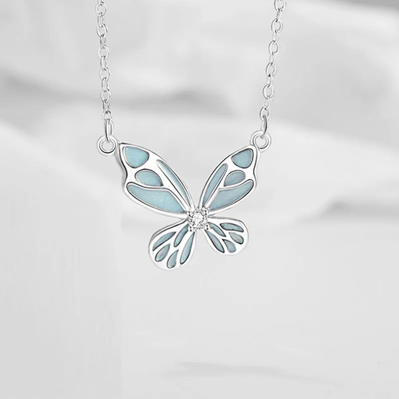 Стерлингового Серебра 925 эмаль бабочка кристалл женская ключица светящаяся