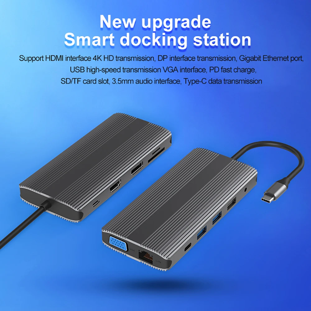 New 12 in 1 Usb Tipo C Adaptador Sd Card Reader Vga Display Port 4 Hd@Mi Docking Station Ethernet Headphone Jack Usb Hub