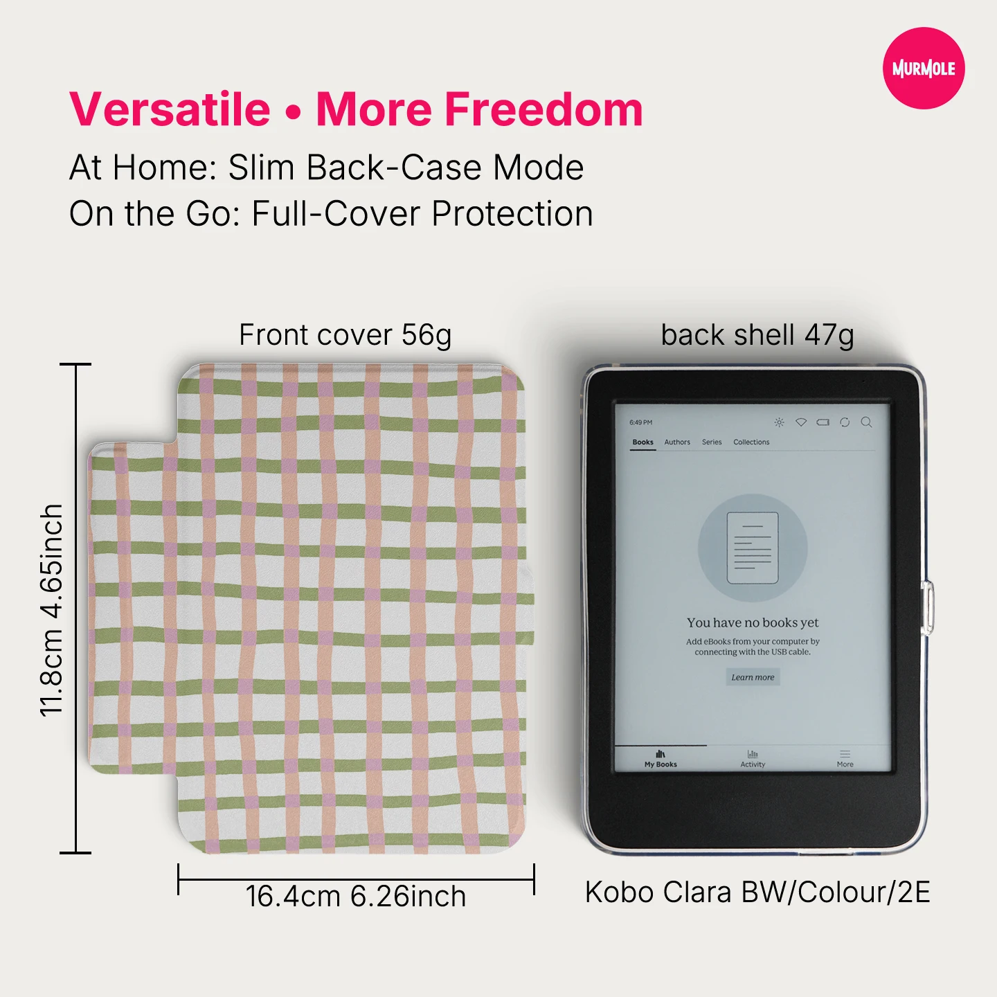 Фото Магнитный съемный чехол Murmelo 2-в-1 для Kobo Clara Colour BW 2E Classic Striped Smart Folio, тонкий, легкий, с функцией автоматического пробуждения №5