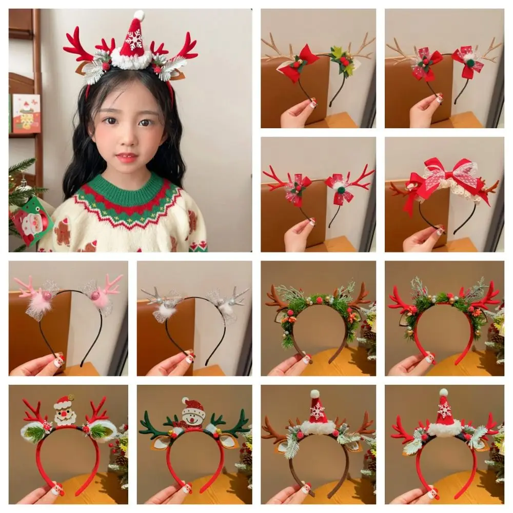 

Santa Claus Christmas Headband Bowknot Elf Christmas Elf Headband Elk Hair Hoop Party Dress Up Antlers Headband Ladies