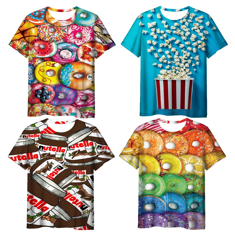 

Fries Sweet Pizza 3D T-Shirt Digital Donut Macaron Men's Tops Tees Popcorn Cosplay Kids T Shirt Fruit Men Women Tshirt