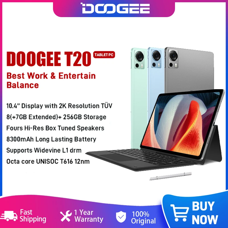 Планшет DOOGEE T20 8 ГБ + 256 10 4-дюймовый дисплей 2K TÜV Octa Core 12nm Widevine L1 Pad Четыре динамика