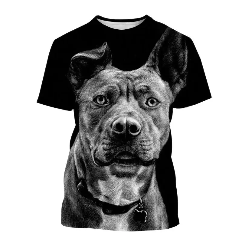 

2022 New Fashion 3d pitbull dog painted casual t-shirt men's short sleeve tops 6xl Summer