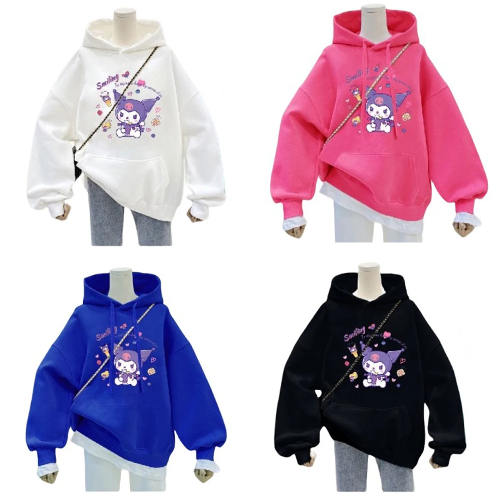 

Sanrios Kawaii Kuromi Spring Autumn Winter Girl Sweater Cartoon Pure Cotton Long Sleeved Hoodedt Tops Children Birthday Gift
