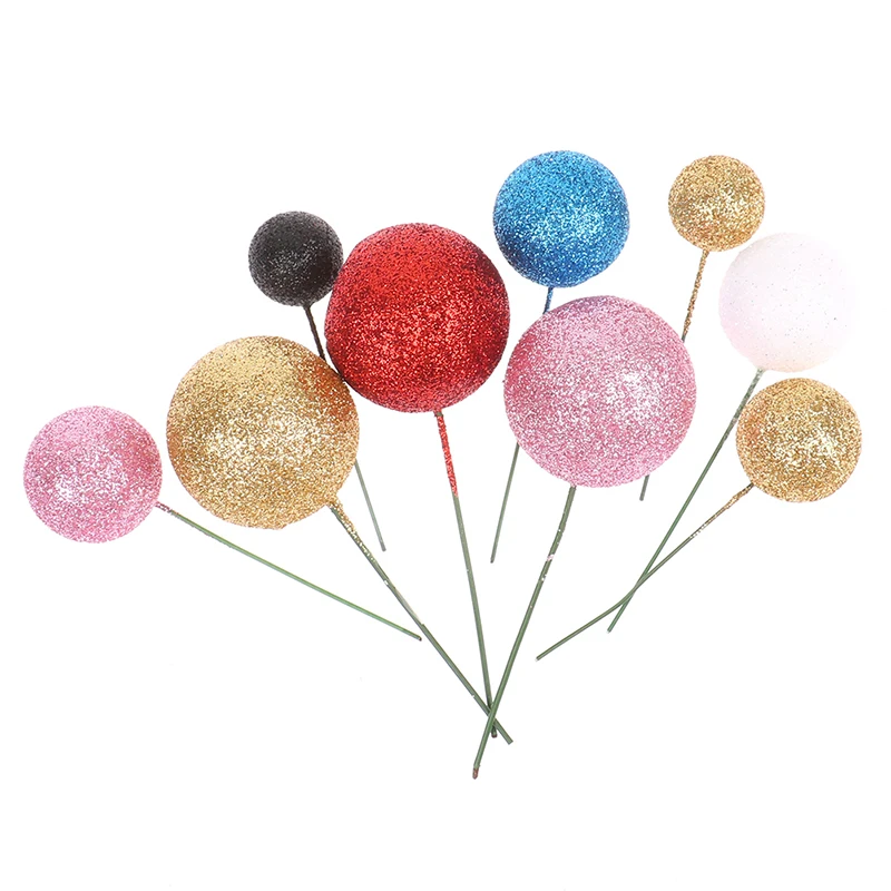 

20 Pcs Glitter Balls Decor Mixed Size Colorful Balloons Cupcake Topper Birthday Party Wedding Dessert Cake Decoration
