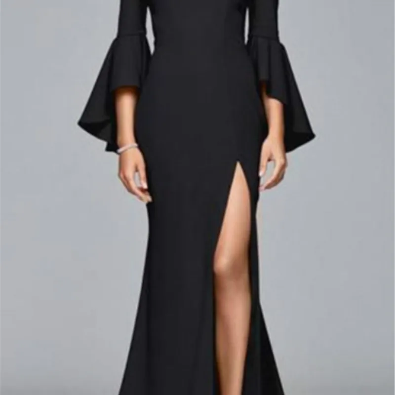 Женское длинное платье-Русалка с открытой спиной и рукавами-колоколами