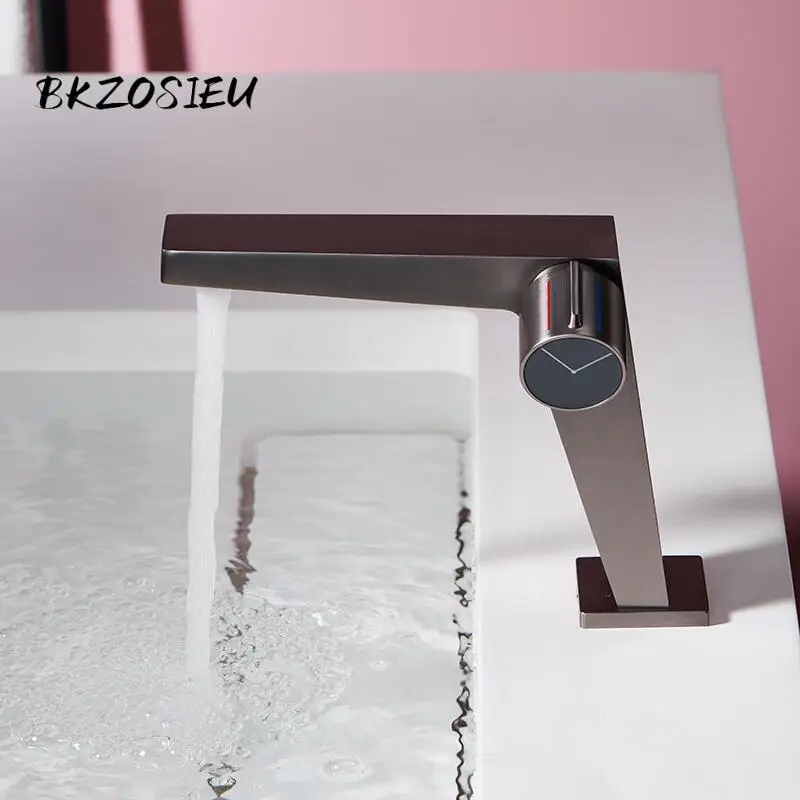 

BKZOSIEU Basin Faucets Gun Gray Brass Faucet Hot and Cold Bathroom Sink Faucet Deck Mounted Toilet White/Gold Color Mixer Water