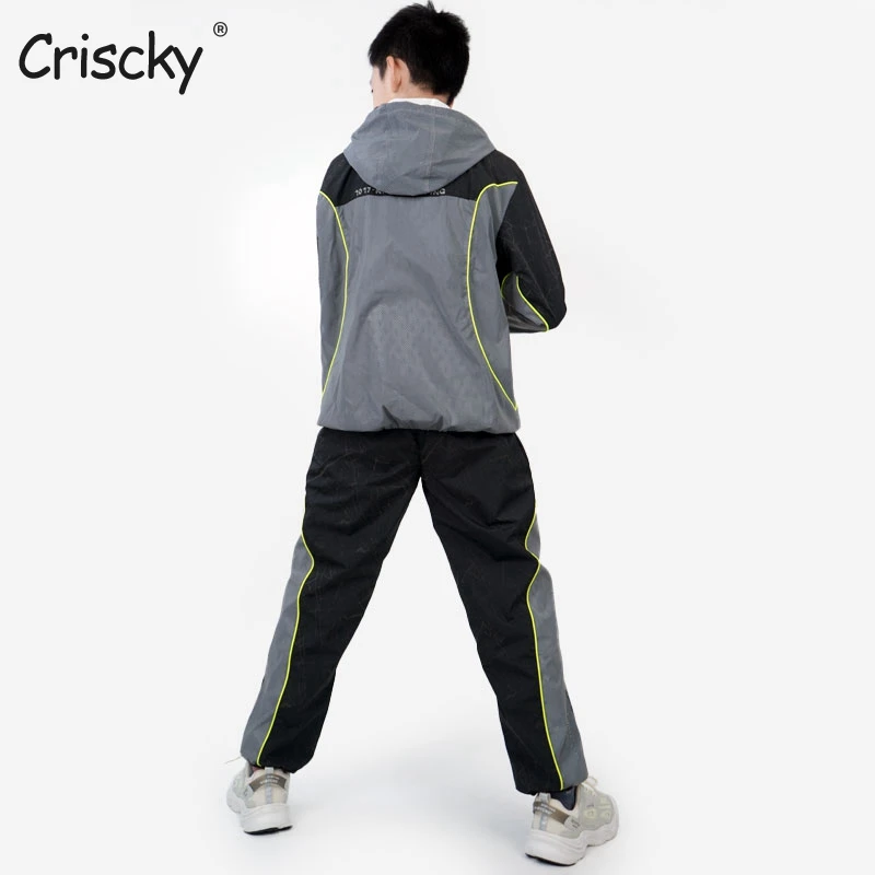 Criscky 2022 New  Boy Girl Luminous Set Fashion Child Casual Hooded Long Sleeve Coats And Pants Set  Kids Fashion Home Suit