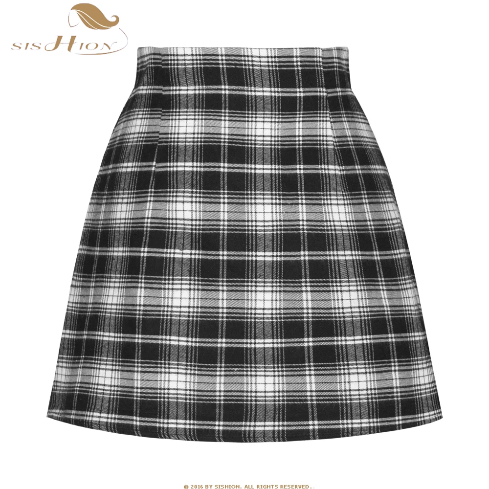 

Женская мини-юбка в черно-белую клетку SISHION Y2K, весна-лето-осень 2024, короткая Сексуальная трапециевидная юбка SS0008